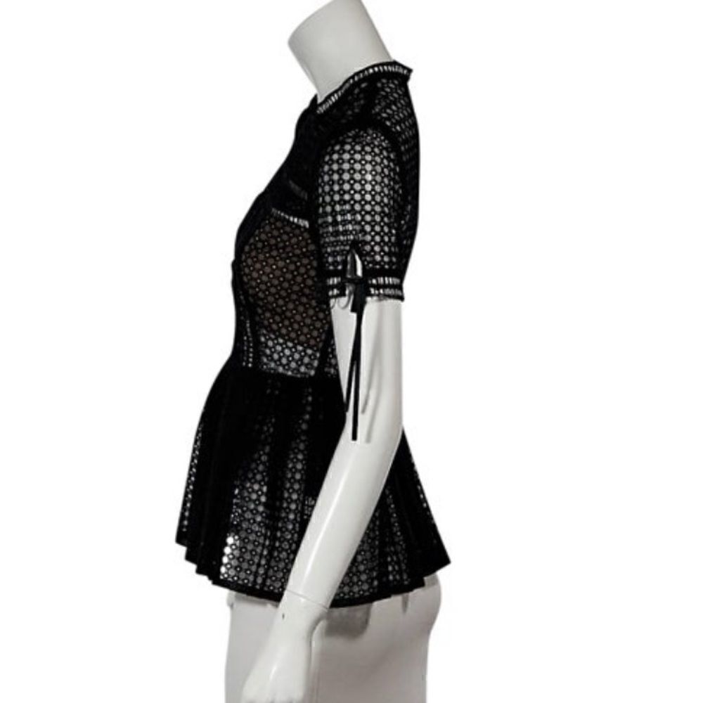 Black Self Portrait Eyelet Peplum Top - Picture 3 of 12